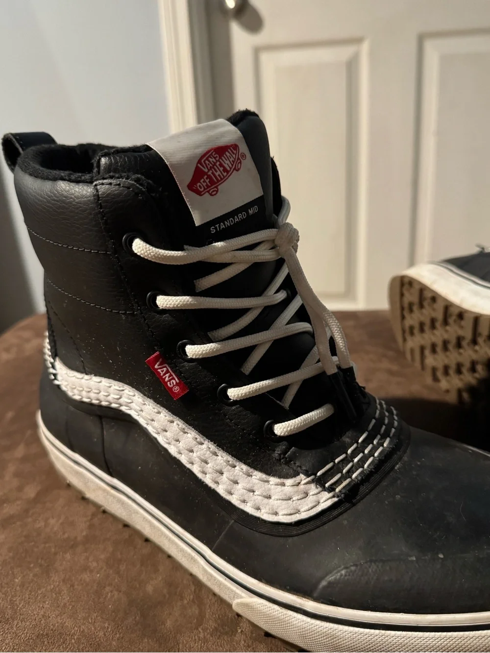 Vans Kids Black High-Top Lace-Up Winter Boots with White Stripe